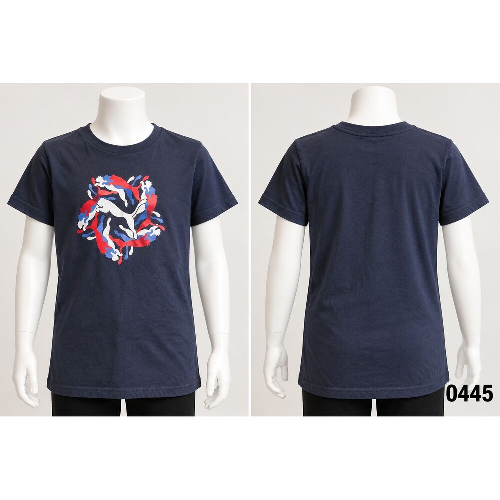 Boys Graphic T-Shirt Navy Blue Red Silver Swirl Cat Logo Youth Med 10-12 - 0445